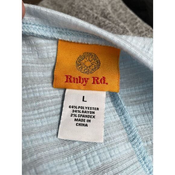 Ruby Rd. Light Blue Thin Short Sleeve Blouse with Bell Sleeves - Picture 4 of 4